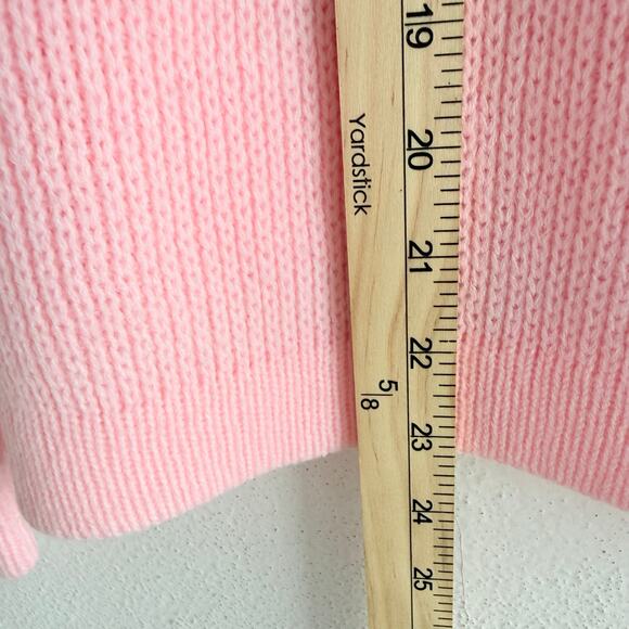 Vtg 80s Sweater Pink Textured Knit Green Pom Coquette Granny Cottagecore Women L - Picture 10 of 10